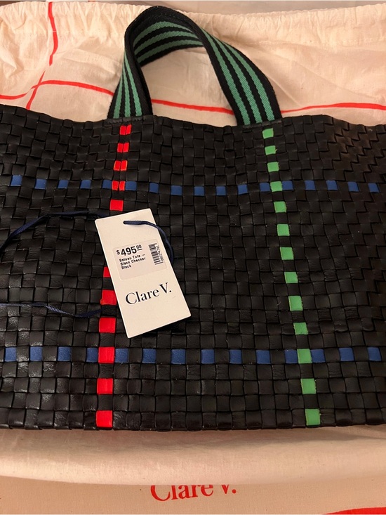 Clare V Handbags - Clare V Black Woven Duffel with Green and Red Stripe Accents